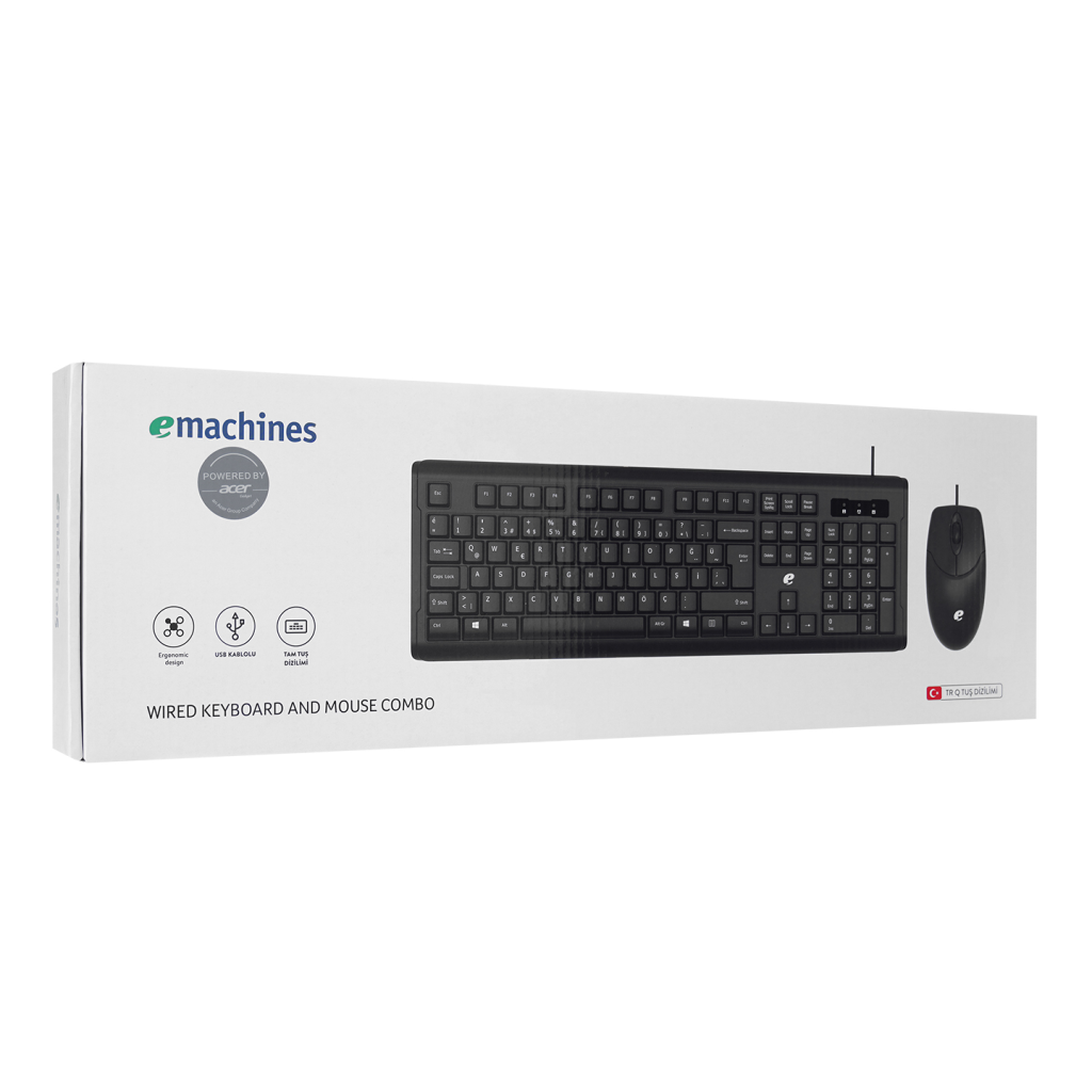 ACER eMachines, EAK9821S, Siyah, USB Kablolu, Türkçe Q, Klavye Mouse Set