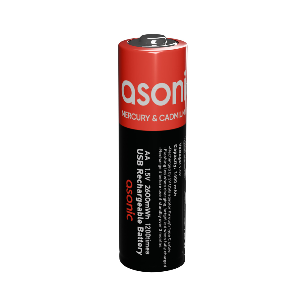 ASONIC PL1400, AA, Şarjlı Pil, 1.5Volt, 1400mAh/2600mwh, Type-C ile Kolay Şarj,  2 li Paket (USB To Type-C Kablo Hediye)