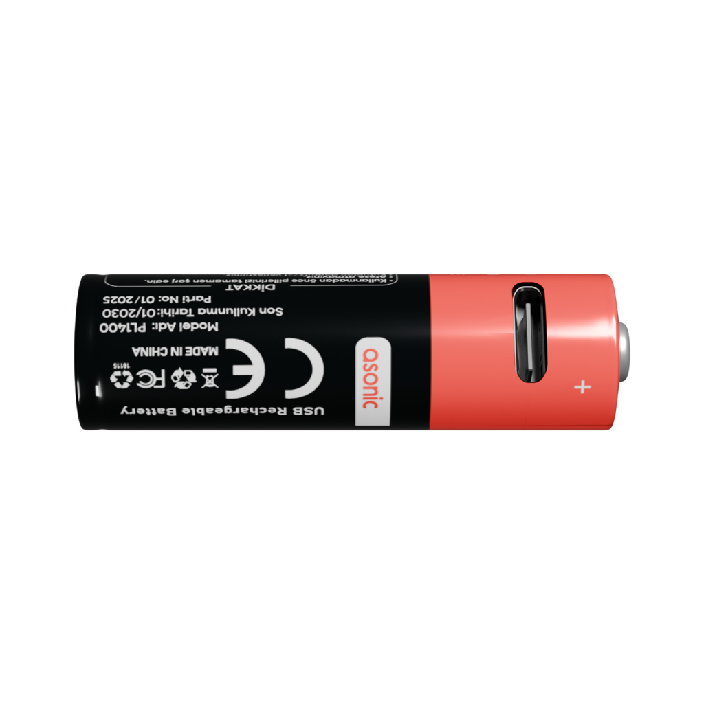 ASONIC PL1400, AA, Şarjlı Pil, 1.5Volt, 1400mAh/2600mwh, Type-C ile Kolay Şarj,  2 li Paket (USB To Type-C Kablo Hediye)