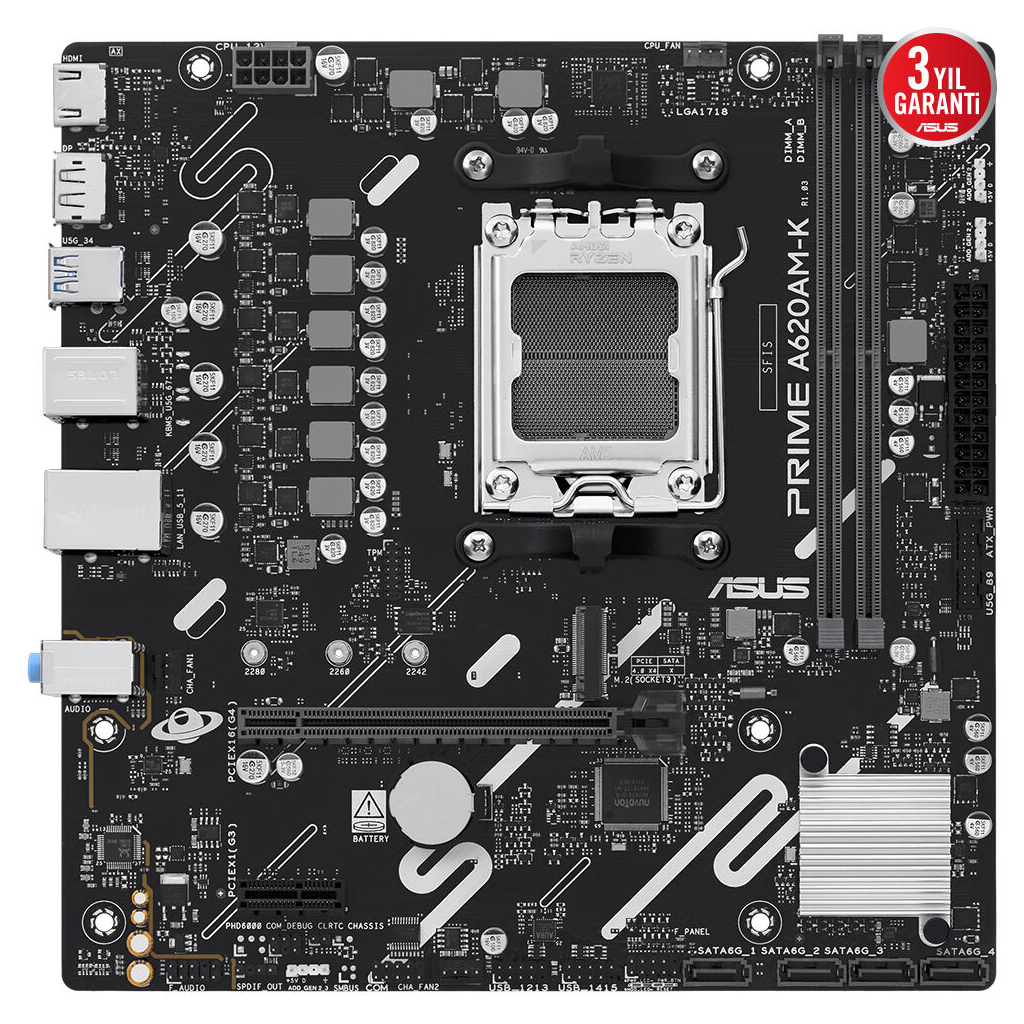 ASUS PRIME A620AM-K, 2xDDR5, 1x M.2, DP, HDMI, AM5 Soket Anakart