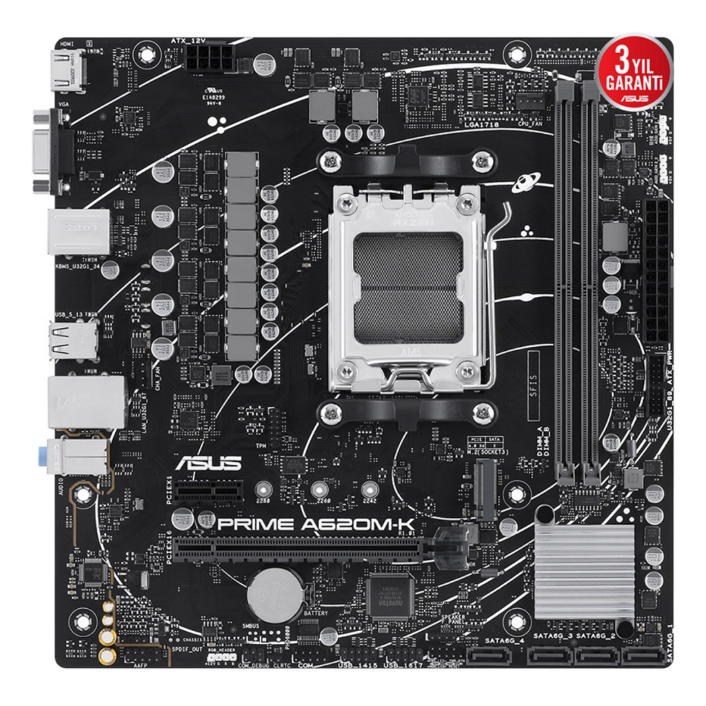 ASUS PRIME A620M-K, 2xDDR5, 1x M.2, D-SUB, HDMI, AM5 Soket Anakart