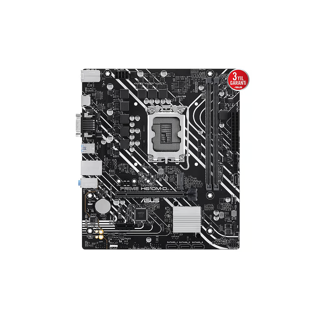 ASUS PRIME H610M-D, 2xDDR5, M.2, D-SUB, HDMI, RS232 Port, 12-13.14.Nesil, LGA1700 Soket, Anakart