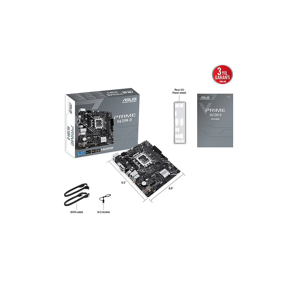 ASUS PRIME H610M-D, 2xDDR5, M.2, D-SUB, HDMI, RS232 Port, 12-13.14.Nesil, LGA1700 Soket, Anakart