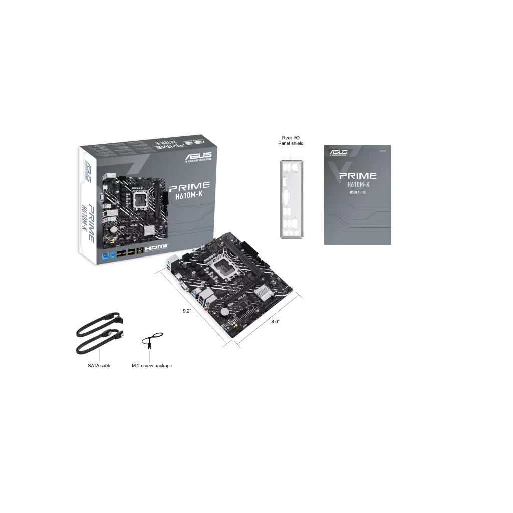 ASUS PRIME H610M-K, 2xDDR5, M.2, D-SUB, HDMI, 12-13.14.Nesil, LGA1700 Soket, Anakart