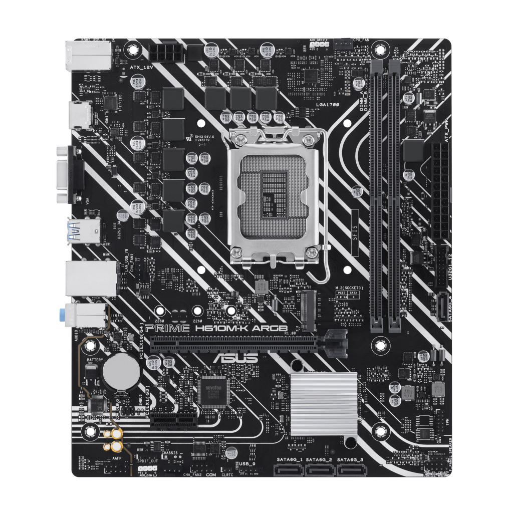 ASUS PRIME H610M-K ARGB, 2xDDR5, M.2,D-SUB, HDMI,12-13.14.Nesil, LGA1700 Soket, Anakart