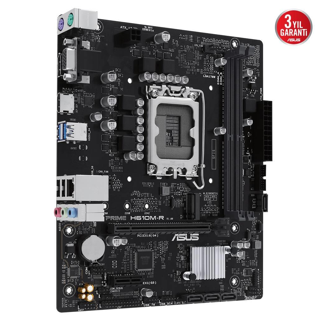 ASUS PRIME H610M-R-SI, 2xDDR5, M.2, D-SUB, DP, HDMI, 12-13.14.Nesil, LGA1700 Soket, Anakart