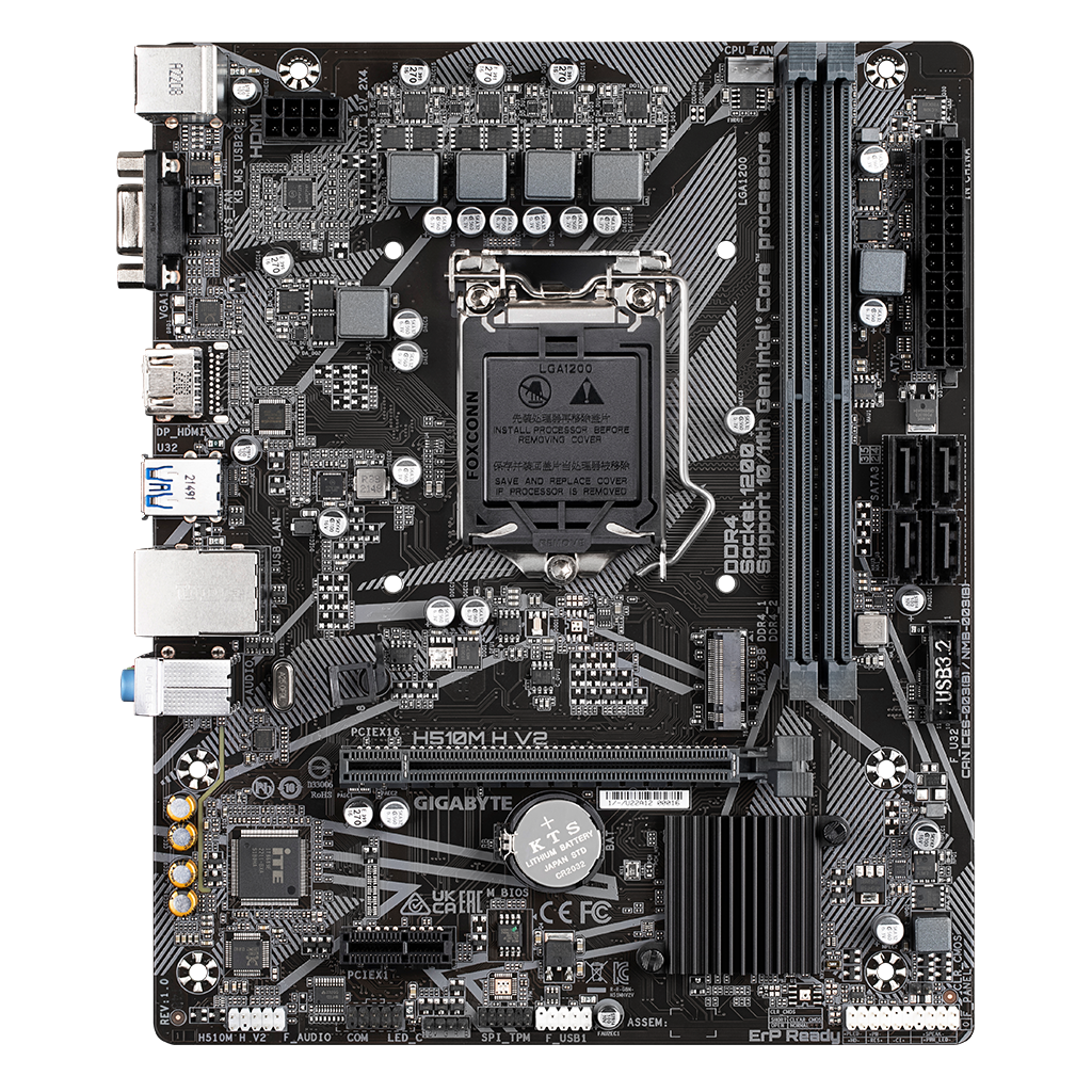 GIGABYTE H510M H V2, rev.1.0, 2xDDR4, M.2, D-SUB, HDMI, 10-11.Nesil, LGA1200 Soket, Anakart