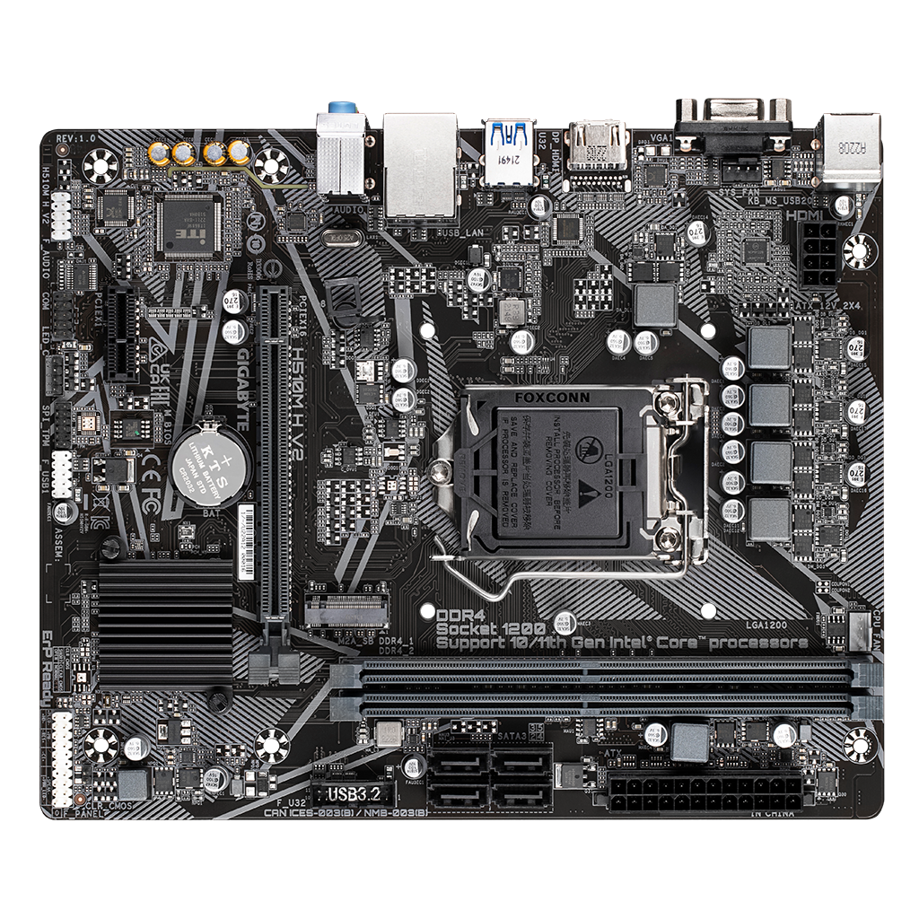 GIGABYTE H510M H V2, rev.1.0, 2xDDR4, M.2, D-SUB, HDMI, 10-11.Nesil, LGA1200 Soket, Anakart