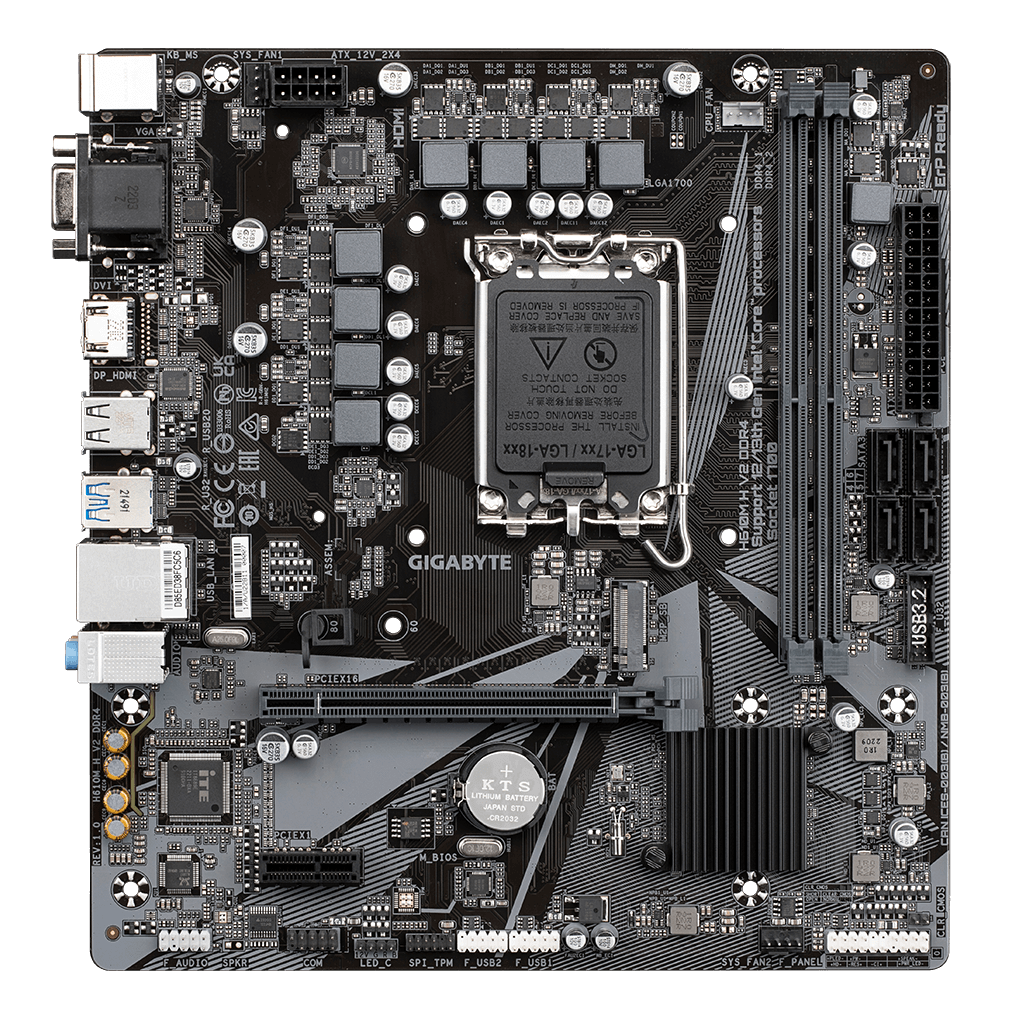 GIGABYTE H610M H V2 DDR4, rev1.0, 2xDDR4, M.2, D-SUB, HDMI, 12-13.14.Nesil, LGA1700 Soket, Anakart