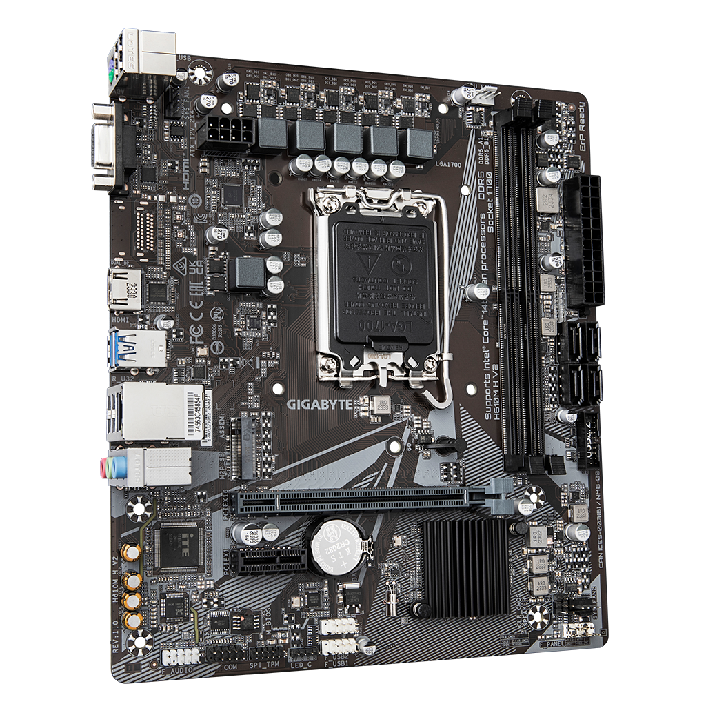 GIGABYTE H610M H V2, rev.1.0, 2xDDR5, M.2, D-SUB, HDMI, 12-13.14.Nesil, LGA1700 Soket, Anakart