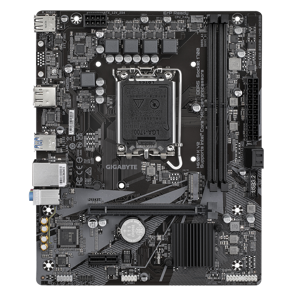 GIGABYTE H610M K V2, rev.1.0, 2xDDR5, M.2, DP, HDMI, 12-13.Nesil, LGA1700 Soket, Anakart