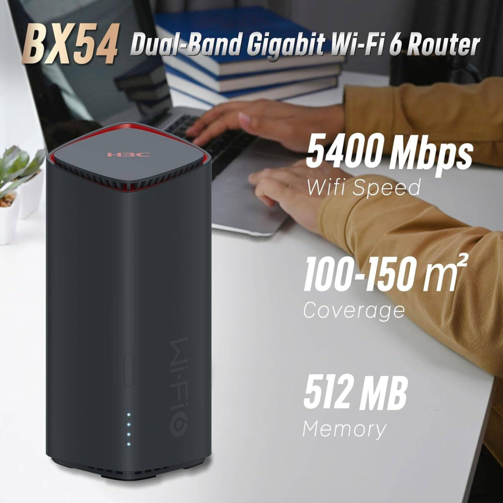 H3C Magic BX54, Tekli Mesh, 5400Mbps, Dual Band, WiFi6, 4Port Gigabit Lan, Geniş kapsama Alanı, Router, Geniş Alan İnternet Ağı Sağlayıcısı