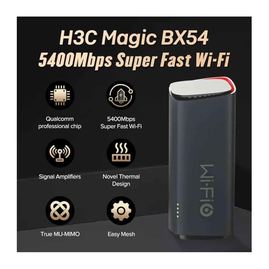 H3C Magic BX54, Tekli Mesh, 5400Mbps, Dual Band, WiFi6, 4Port Gigabit Lan, Geniş kapsama Alanı, Router, Geniş Alan İnternet Ağı Sağlayıcısı