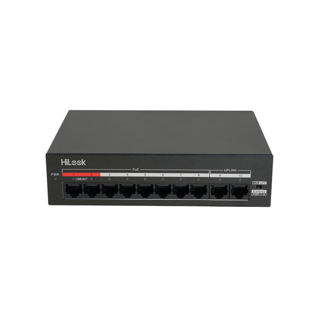 HILOOK NS-0110MP-60, 8 Port, Megabit, PoE 60W, 2 Port Megabit Uplink, Yönetilemez, Masaüstü Switch