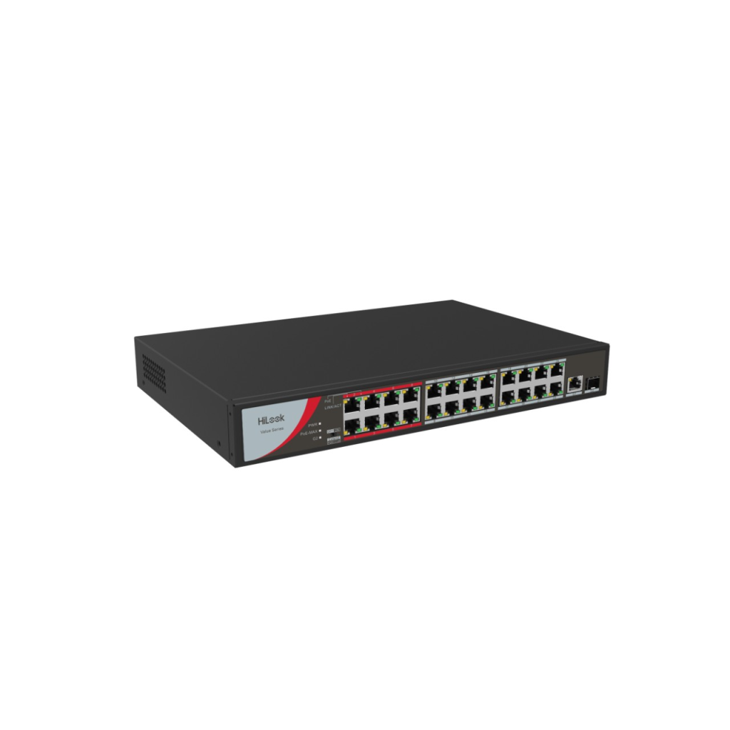 HILOOK NS-0326P-230(B), 24Port, Megabit, PoE 230W, 1 Port GigaBit Lan, 1 Port GigaBit SFP, Long Range 250Metre, Yönetilemez, Masaüstü Switch