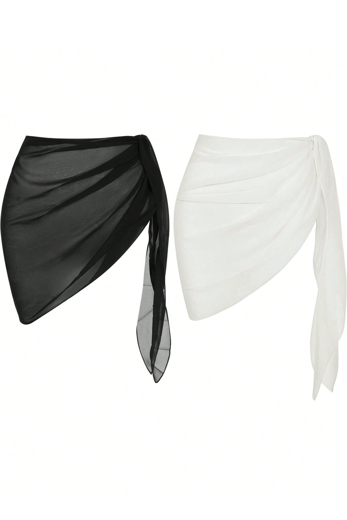 Kadın Siyah Beyaz Transparan Belden Bağlamalı Pareo 2'li – Modern ve Şık Tasarım