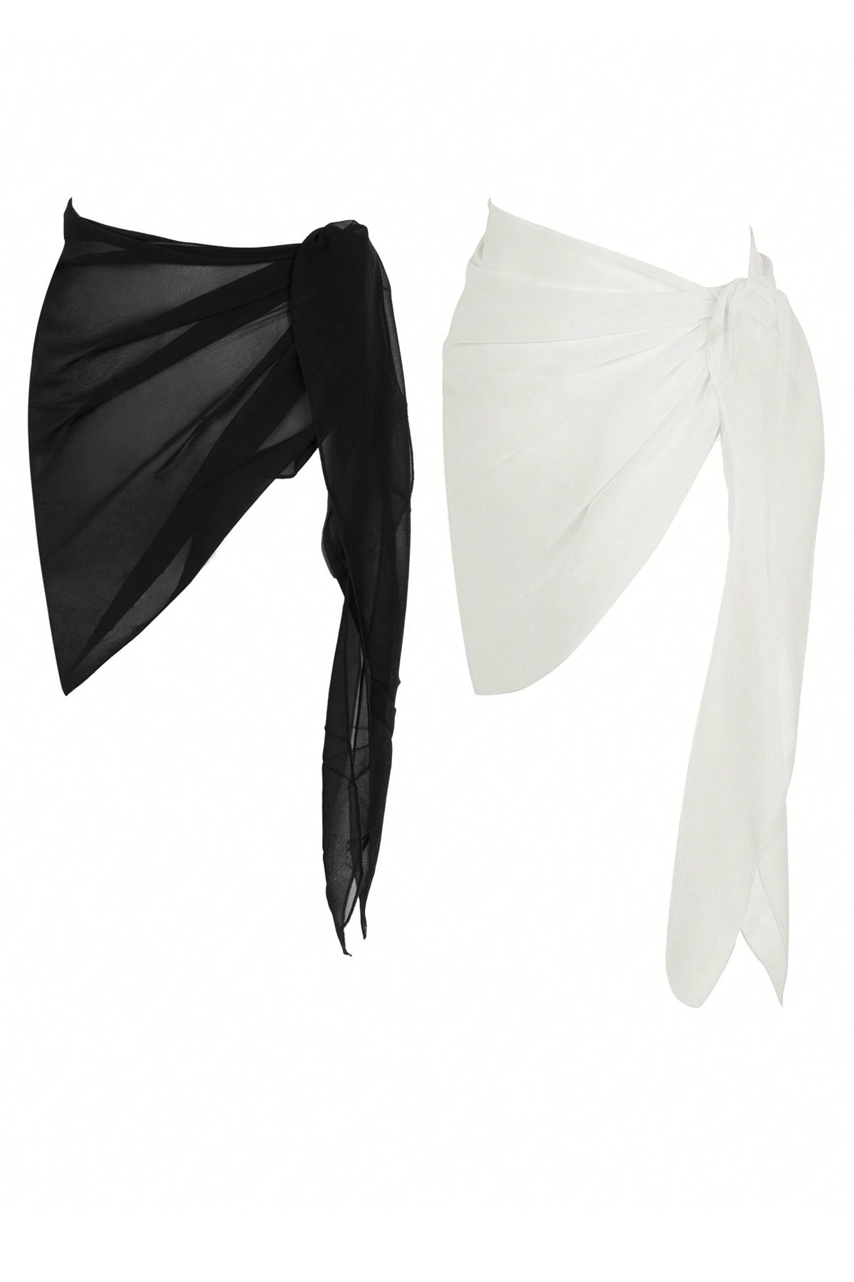 Kadın Siyah Beyaz Transparan Belden Bağlamalı Pareo 2'li – Modern ve Şık Tasarım