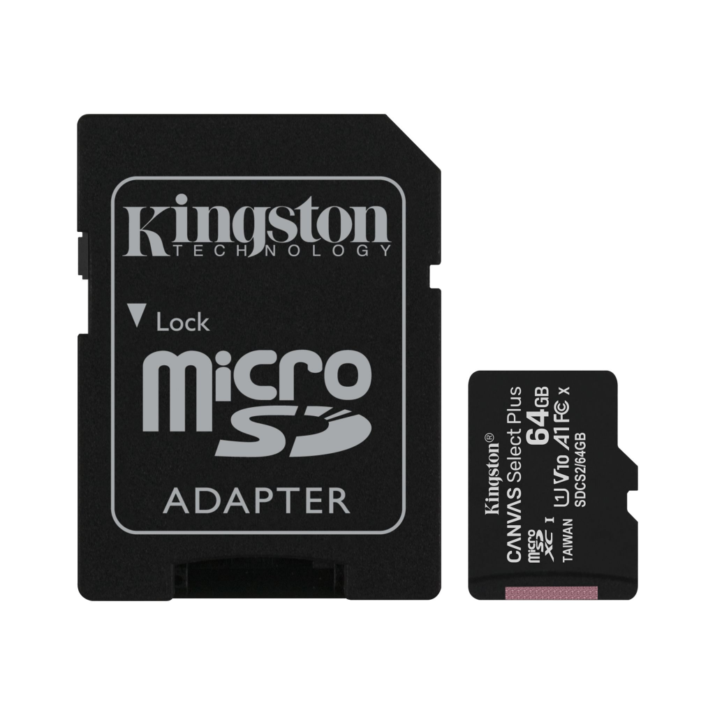 KINGSTON SDCS2/64GB, CANVAS, V10, CL10, 100Mb/s, MicroSD Kart Bellek (SD Adaptörlü)