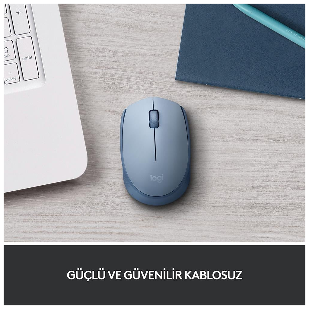 LOGITECH 910-006866, M171 BlueGrey, USB Nano 2,4G Kablosuz, 1000dpi, Optik, 3 Tuşlu, 12ay Pil Ömrü, Mouse