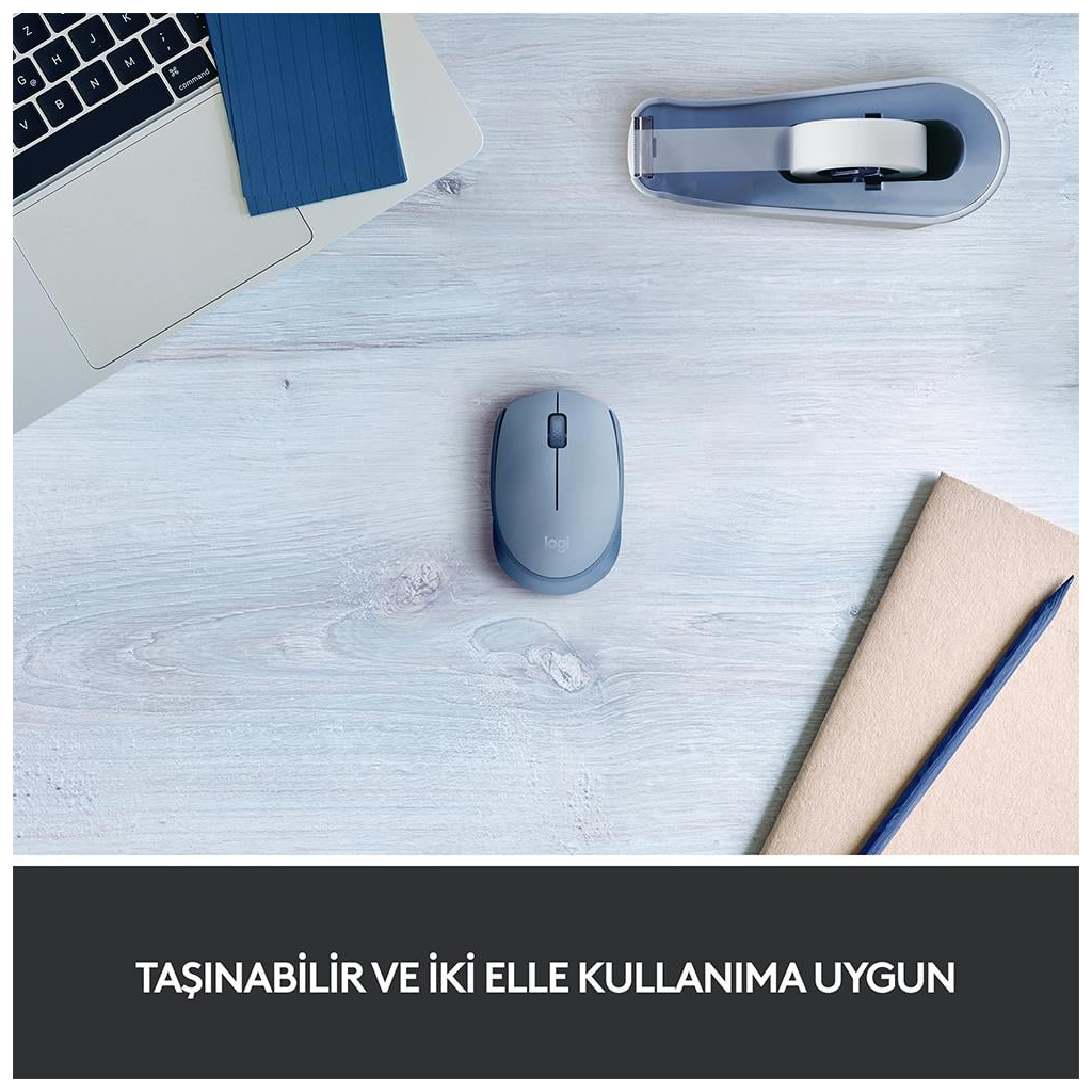 LOGITECH 910-006866, M171 BlueGrey, USB Nano 2,4G Kablosuz, 1000dpi, Optik, 3 Tuşlu, 12ay Pil Ömrü, Mouse