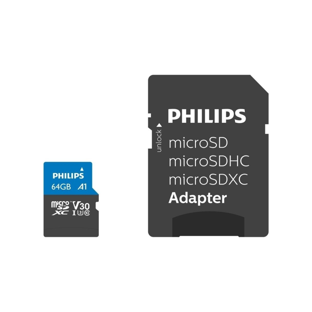 PHILIPS FM64MP65B, 64GB, SDXC, UHS-I, V30, Class10, MicroSD Kart Bellek (SD Adaptörlü)