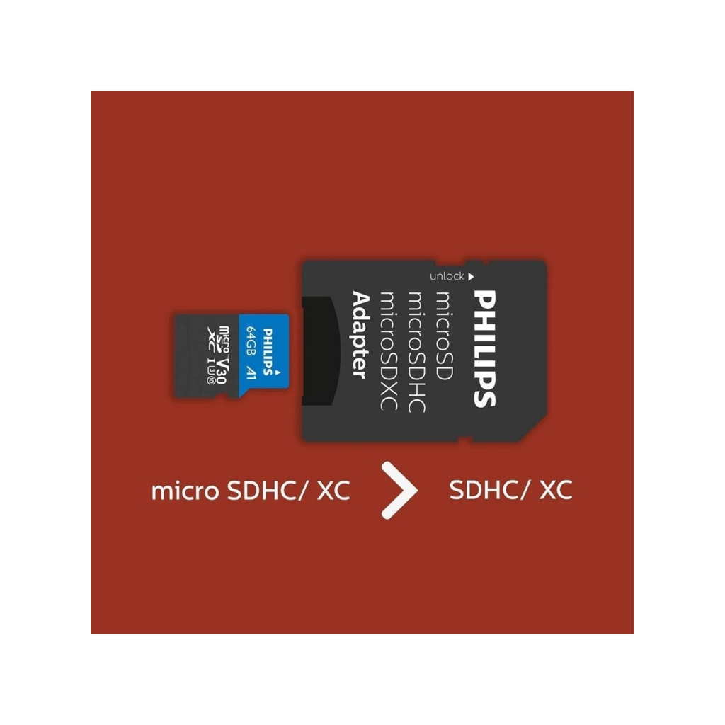 PHILIPS FM64MP65B, 64GB, SDXC, UHS-I, V30, Class10, MicroSD Kart Bellek (SD Adaptörlü)