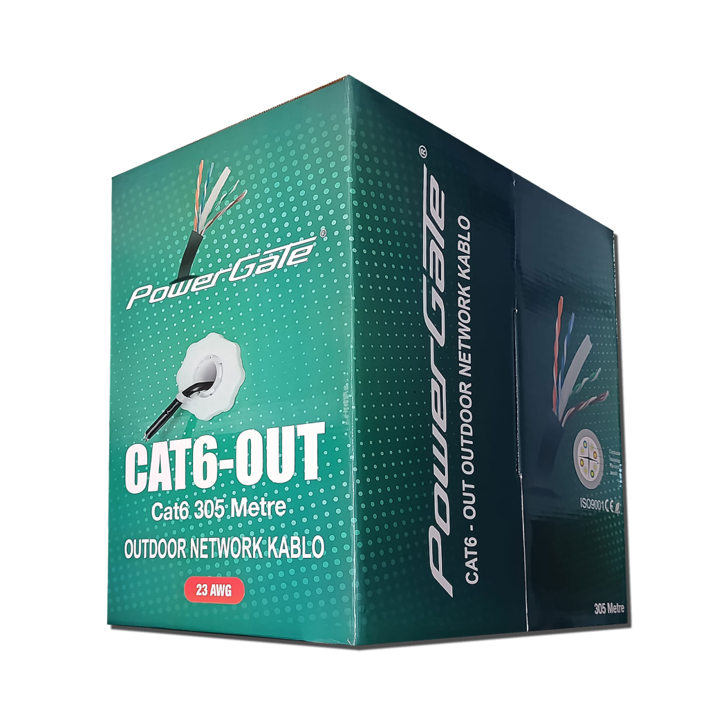 POWERGATE CAT6-OUT-CCA, Outdoor (Dış Mekan), Polietilen, 23AWG 0.57mm, UTP, CAT6, CCA Kablo, 305m, Siyah