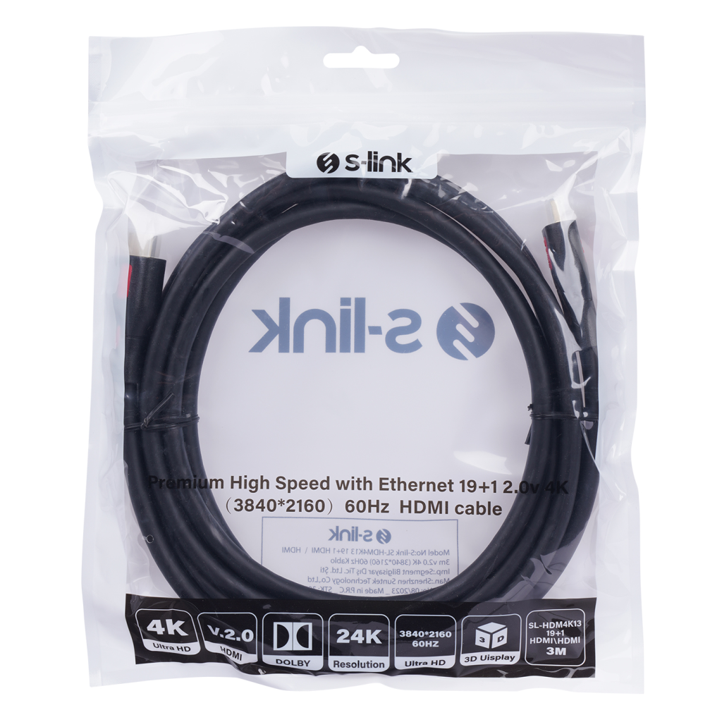 S-LINK SL-HDM4K13, 4K UHD, HDMI v2,0 Kablo.3mt. 60Hz.