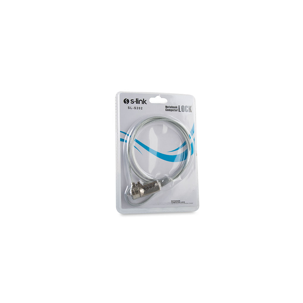 S-LINK SL-S202, Şifreli Notebook Kilidi, 110cm, Kaplamalı Çelik Kablo.