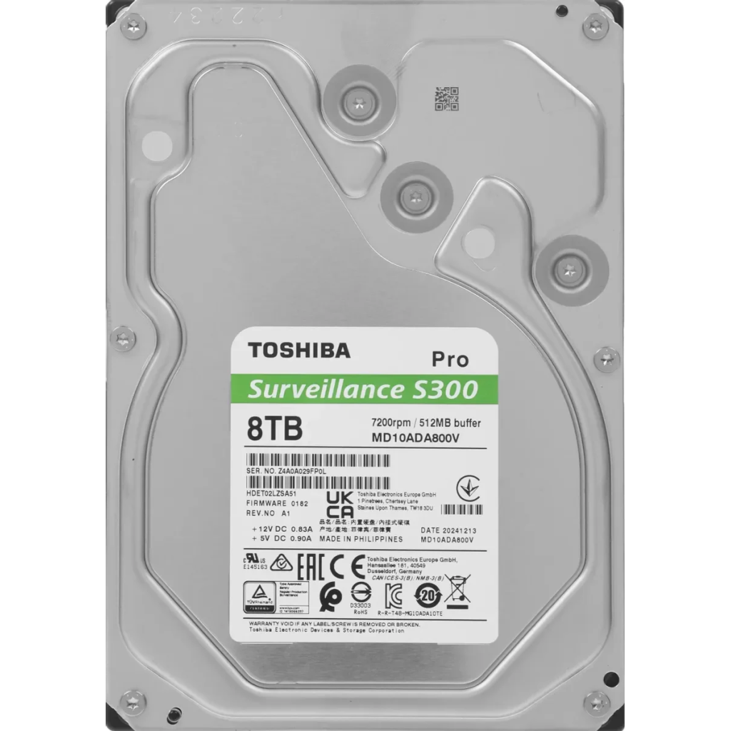 TOSHIBA S300 PRO, MD10ADA800V, 3.5", 8TB, 512Mb 7200 Rpm, 7/24 Güvenlik HDD