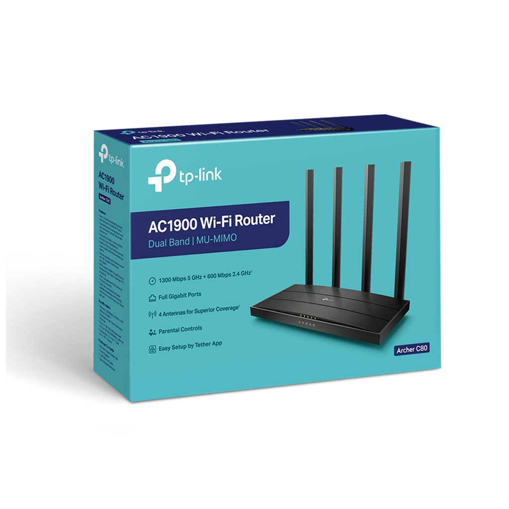 TP-LINK ARCHER C80, AC1900, 4Port, 1900Mbps, Dual Band MU-MIMO WiFi, Masaüstü, Gigabit, Router, Access Point