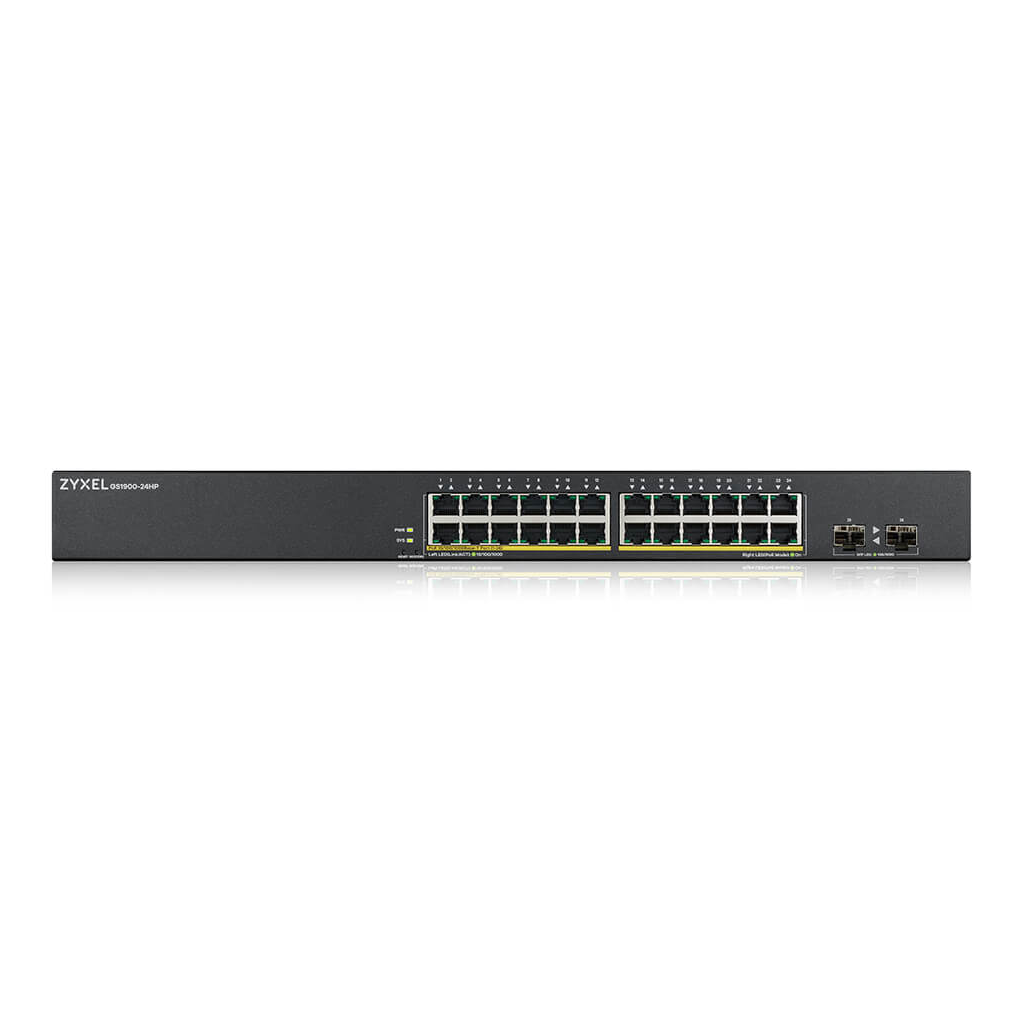 ZyXEL GS1900-24HP V2, 24 Port, GigaBit, PoE 170W, 2 Port GigaBit SFP, Yönetilebilir, Rackmount Switch